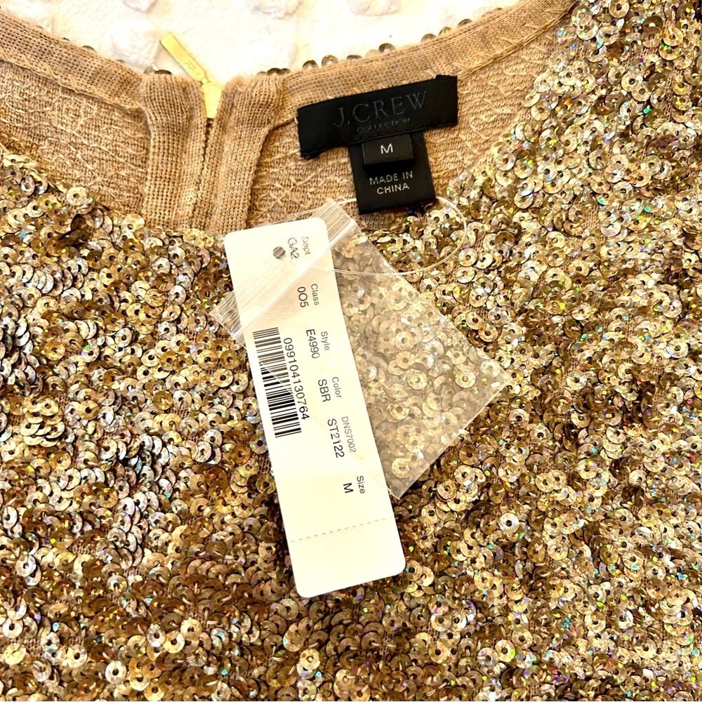 J Crew Collection Shimmering Gold Sequin Sweater Knit Shell Tank Wool Blend NWT - Picture 8 of 14